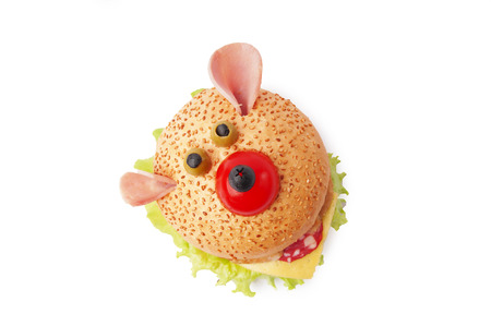 Funny sandwich for child - isolated on white background.の写真素材
