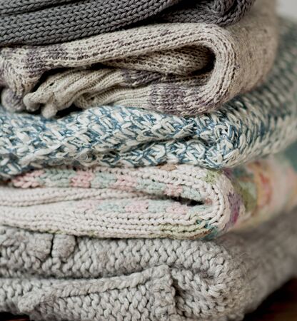 closeup of knitted clothes stacked