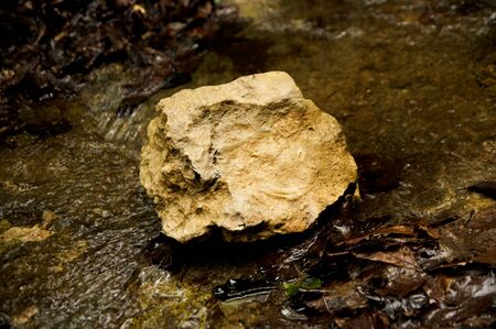 lone rock in the riverの写真素材