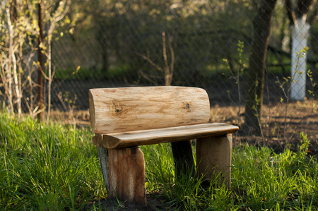 wooden bench in the gardenの写真素材