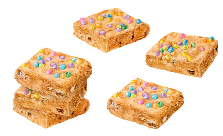 Watercolor illustration of Cosmic Blondies sugar cookies, with rainbow sprinkles isolated on a white backgroundの写真素材