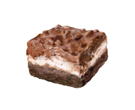 Watercolor illustration of Peanut butter brownie bars dessert isolated on white background.の写真素材