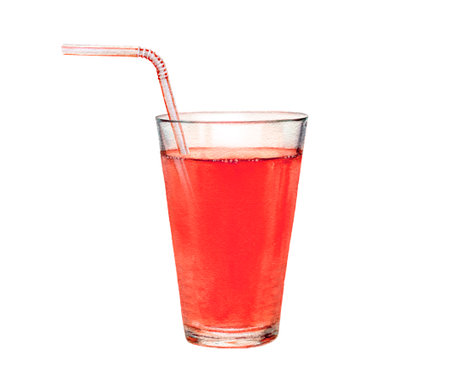 Close-up view watercolor illustration of a watermelon juice, isolated on white background.の写真素材