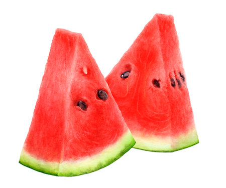 Close-up view watercolor illustration of a watermelon, isolated on white background.の写真素材