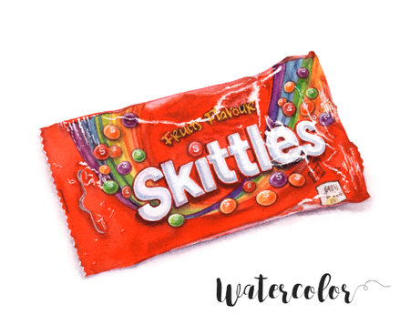 Watercolor illustration of skittles close up. Illustrative editorial.のeditorial素材