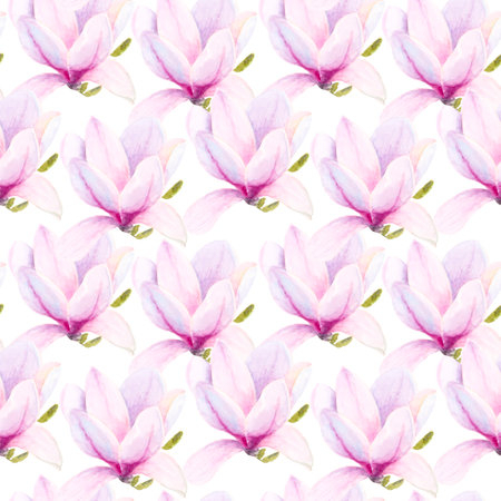 Seamless pink magnolia flower pattern, perfect for an aesthetic and charming backgroundの写真素材