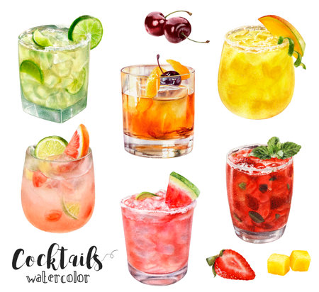 Enjoy Bright and Colorful Watercolor Cocktails Perfect for Ultimate Summer Refreshmentの写真素材