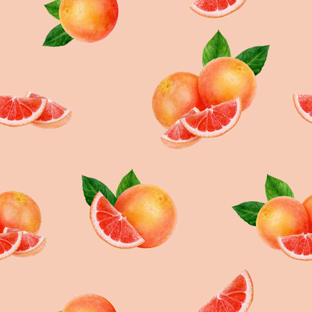 A Seamless Watercolor Pattern Featuring Grapefruit and Various Citrus Fruits in Colorful Designの写真素材
