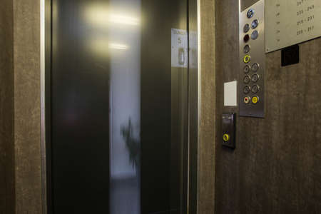 Interior of buttons in elevator. Inside the elevator floor selection buttons. movement,の写真素材