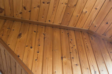 Old plaster and lath ceiling brown wood, vintage designの写真素材