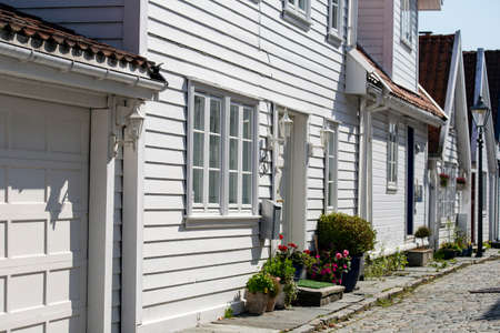 Old Stavanger town in Norway September 2018, Traditional white housesの写真素材