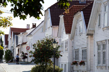 Old Stavanger town in Norway September 2018, Traditional white housesの写真素材
