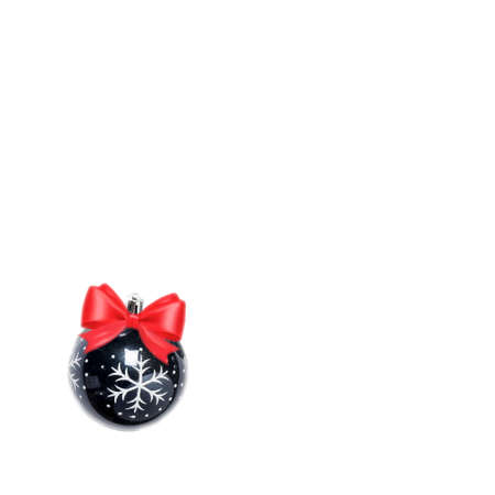 black Christmas ball isolated on white background with pink bow space for textの写真素材