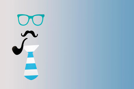 Holiday concept Fathers Day.National mens Day Flatlay Hat, bow-tie and funny black mustache Copy space for text.の写真素材