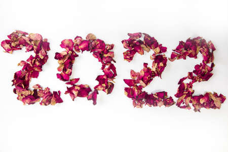 Rose Petals shape 2022, new year concept isolated on white background copy space, romantic Valentines Day design, Happy new year Holidayの写真素材