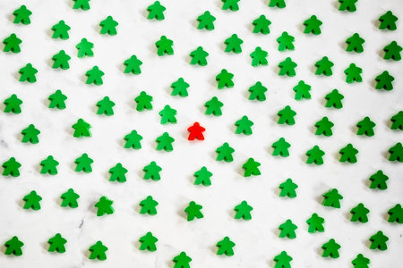 Leadership, team work and business concept, one employee person standing out from the crowd. leader,boss,different top viewの写真素材