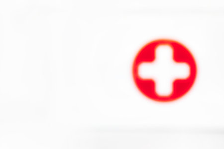 Red Cross icon,health-care, medicine,symbols concept white background with copy space Hospitalの写真素材