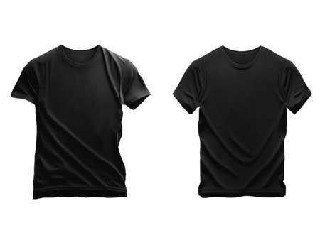 T shirt template set. black colour. Male female unisex model. Two t shirt mockup. Front-side. flat design. Isolated. white background. illustration copy spaceの素材