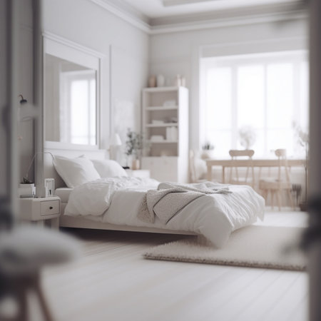 Cozy modern bedroom interior white design, luxury and elegant home, bright light house, architecture, interior design and styling concept beautyの素材