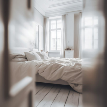 Cozy modern bedroom interior white design, luxury and elegant home, bright light house, architecture, interior design and styling concept beautyの素材