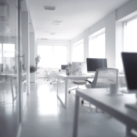 Blur focus of White open space office interior can be used as background, blurred office modern interior workplace design white. business concept copy spaceの写真素材