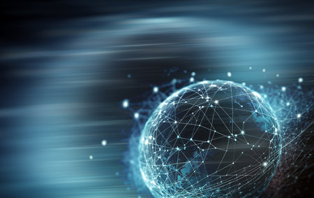 Communication technology for internet business. Global world network and telecommunication on earth cryptocurrency and blockchain and IoT. connection and space concept copy spaceの素材