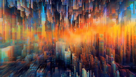 Unique Design Abstract Digital Glitch Background, colorful The waves been transformed by the glitch, with jagged edges and flickering lights abstract background technologyの素材