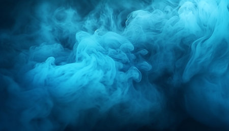 Abstract colorful blue smoke background,bright colored, Hazy, Swirling, Blue Smoke on Black Background texture. Soft magical fog swirling design waveの素材