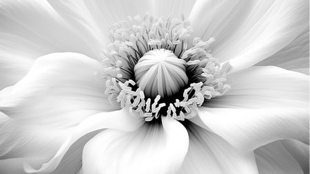 Black and white image of the delicate petals of a Lilly flower against a white background beautiful soft nature design Beautyの素材