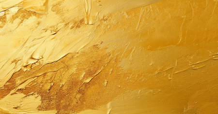 Golden paint background texture.Painted background. Abstract emotional art. Modern design element. Golden liquid acrylic paints sparkling beautyの素材