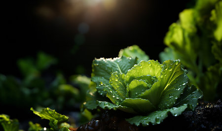 Fresh cabbage from farm field. View of green cabbages plants.Non-toxic cabbage.Non-toxic vegetables.Organic farming with copy space on dark background Harvesting,vegetables concept space for textの素材