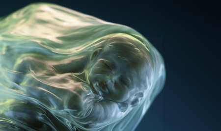 Human fetus in the womb prior to birth, approx 12 - 16 weeks after conception. Human fetus baby concept inside pregnant woman's belly. Unborn baby embryo during pregnancy space for textの素材