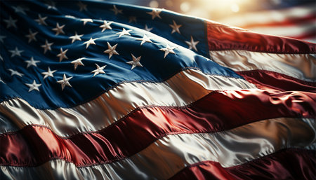 Flag of the United States on the Earth. Star Spangled flag, American flag. Colorful national flag. digital illustration, computer illustration, World domination of the USA. America with copy space. USA taking over the world Space for textの素材