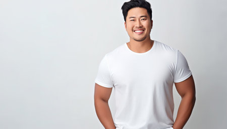 Asian male model wearing black white t-shirt. T-Shirt template, young man wearing blank white shirt for content copy space. stylish handsome asian guy space for textの素材