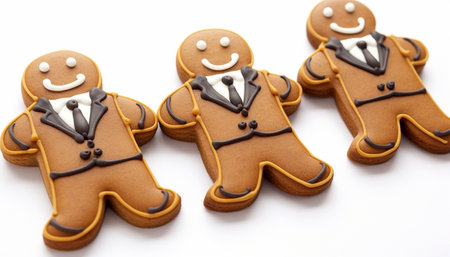 Gingerbread businessman cookies isolated on white background. Businessmen isolated. Christmas,work concept Merry Christmasの素材