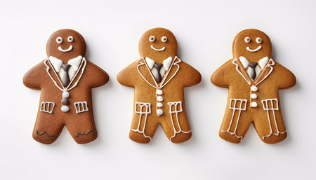 Gingerbread businessman cookies isolated on white background. Businessmen isolated. Christmas,work concept Merry Christmasの素材