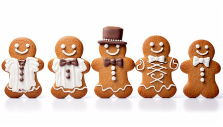 Gingerbread businessman cookies isolated on white background. Businessmen isolated. Christmas,work concept Merry Christmasの素材
