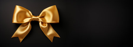 Realistic golden bow isolated on black background. Golden gift bows for cards, presentation, valentine's day, christmas and birthday illustrations. Copy space Space for textの素材