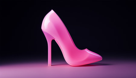 Vintage Glow with Pink High Heel Shoe, Shopping Concept. Boutique, Stripper, Black Friday Template. Shiny Neon Poster, Flyer, Banner, Invitation Card. 3d Illustration. Clipping Mask pastel pink color copy space Space for textの素材