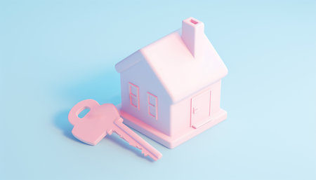 Miniature house pastel 3d illustration of a small house. Concept for buying or renting new house. Real estate investment Mortgage Copy space New home Space for textの素材