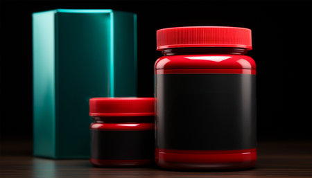 Gym supplies nutrition creatine, creatine monohydrate powder blank mockup jar in the gym. Protein and recommends taking sports nutrition while doing bodybuilding. Strong guy with big muscles on arms takes protein to achieve outstanding results from training. Copy space Space for textの素材