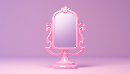 Antique vintage 3D mirror pastel colored. Beauty design for banner with Makeup mirror Copy space. Pink,purple blue background. Beauty design Space for textの素材