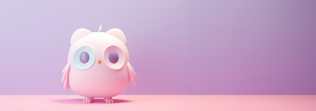 Cute sweet pink owl with big eyes 3d cartoon animation Digital Art, 3D Render, Concept Art pastel colored. Pink and purple with copy space Space for textの素材