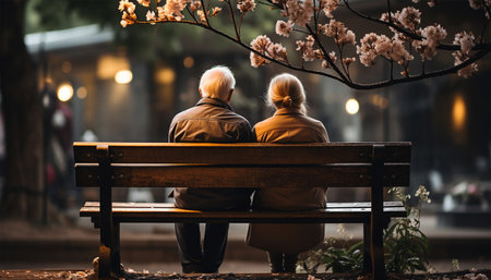 Portrait of a beautiful senior couple embracing each other, elderly couple in love. Romance,romantic concept. Valentine's Day copy spaceの素材