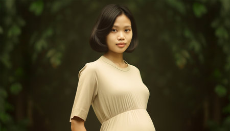Beauty concept. Beautiful young Asian woman with clean fresh skin on beige background, Face care, Facial treatment, Cosmetology, beauty and spa, Asian women portrait in nature close upの素材
