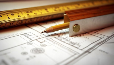 Building house with blueprints. Architectural engineer team meeting Use of blueprints, construction drawings and calculations for architectural projects and engineering tools in the workplace technical structure concept. builderの素材