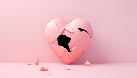 broken heart 3D animation pastel pink colored isolated on pink background, divorce, depression and breakup concept, crying, medical cardiovascular health care problems concept with copy space Space for textの素材