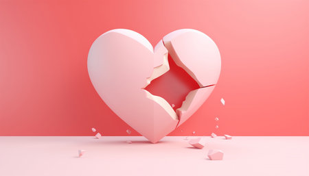 broken heart 3D animation pastel pink colored isolated on pink background, divorce, depression and breakup concept, crying, medical cardiovascular health care problems concept with copy space Space for textの素材
