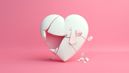broken heart 3D animation pastel pink colored isolated on pink background, divorce, depression and breakup concept, crying, medical cardiovascular health care problems concept with copy space Space for textの素材