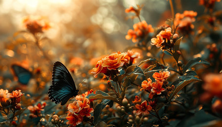 Wild flowers of clover and butterfly in a meadow in nature in the rays of sunlight in summer in the spring close-up. A picturesque colorful artistic image with a soft focus Springの素材